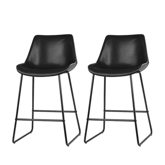 Stool Haven Set of 2 Bar Stools Kitchen Metal Bar Stool Dining Chairs PU Leather Black
