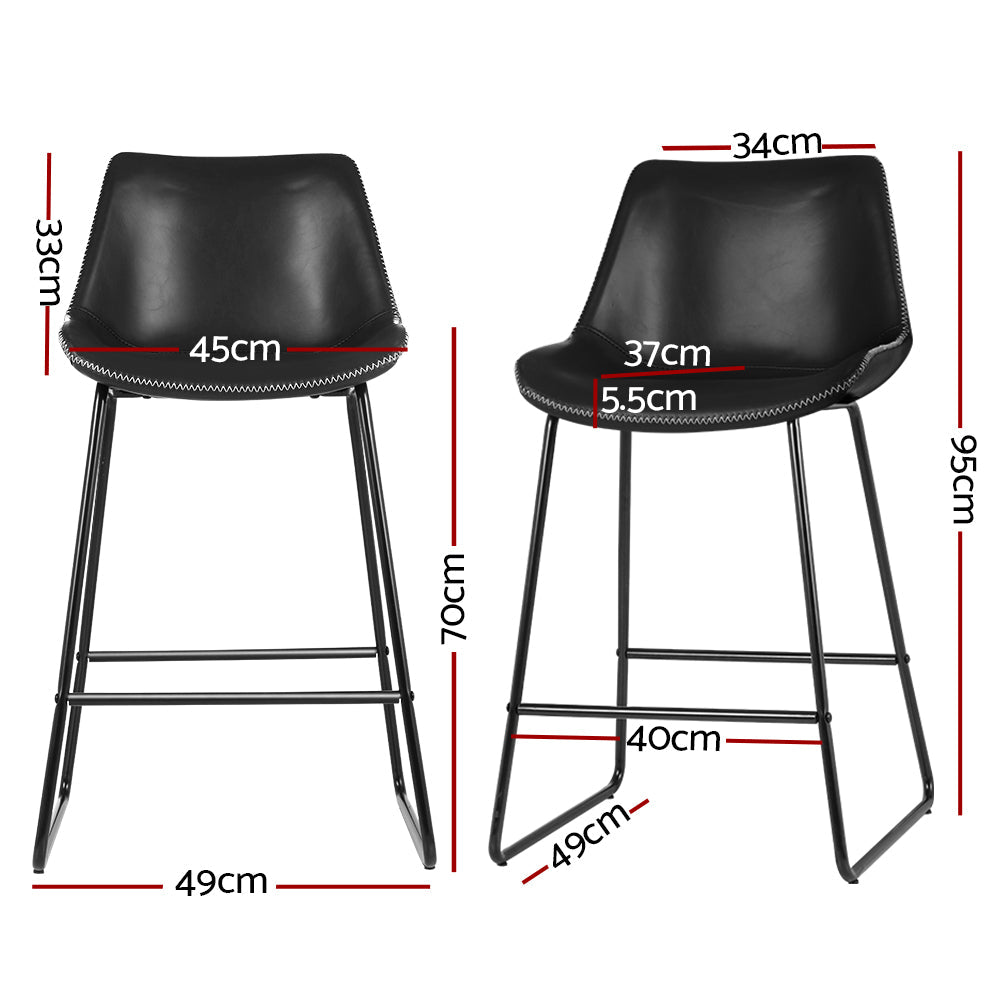 Stool Haven Set of 2 Bar Stools Kitchen Metal Bar Stool Dining Chairs PU Leather Black