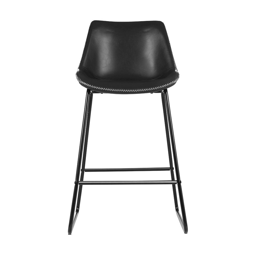 Stool Haven Set of 2 Bar Stools Kitchen Metal Bar Stool Dining Chairs PU Leather Black