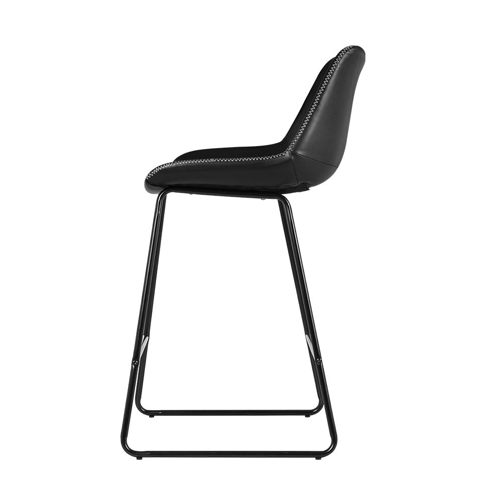 Stool Haven Set of 2 Bar Stools Kitchen Metal Bar Stool Dining Chairs PU Leather Black