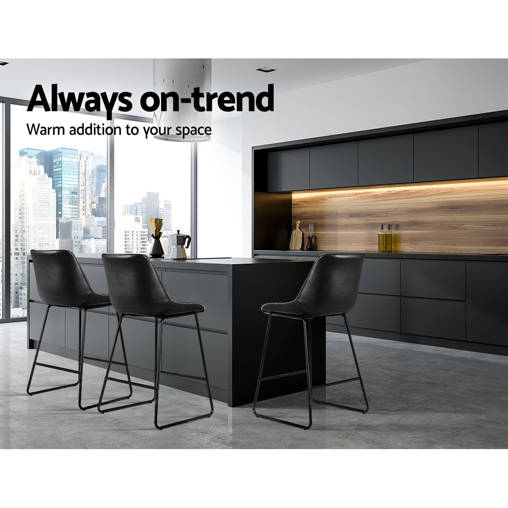Stool Haven Set of 2 Bar Stools Kitchen Metal Bar Stool Dining Chairs PU Leather Black