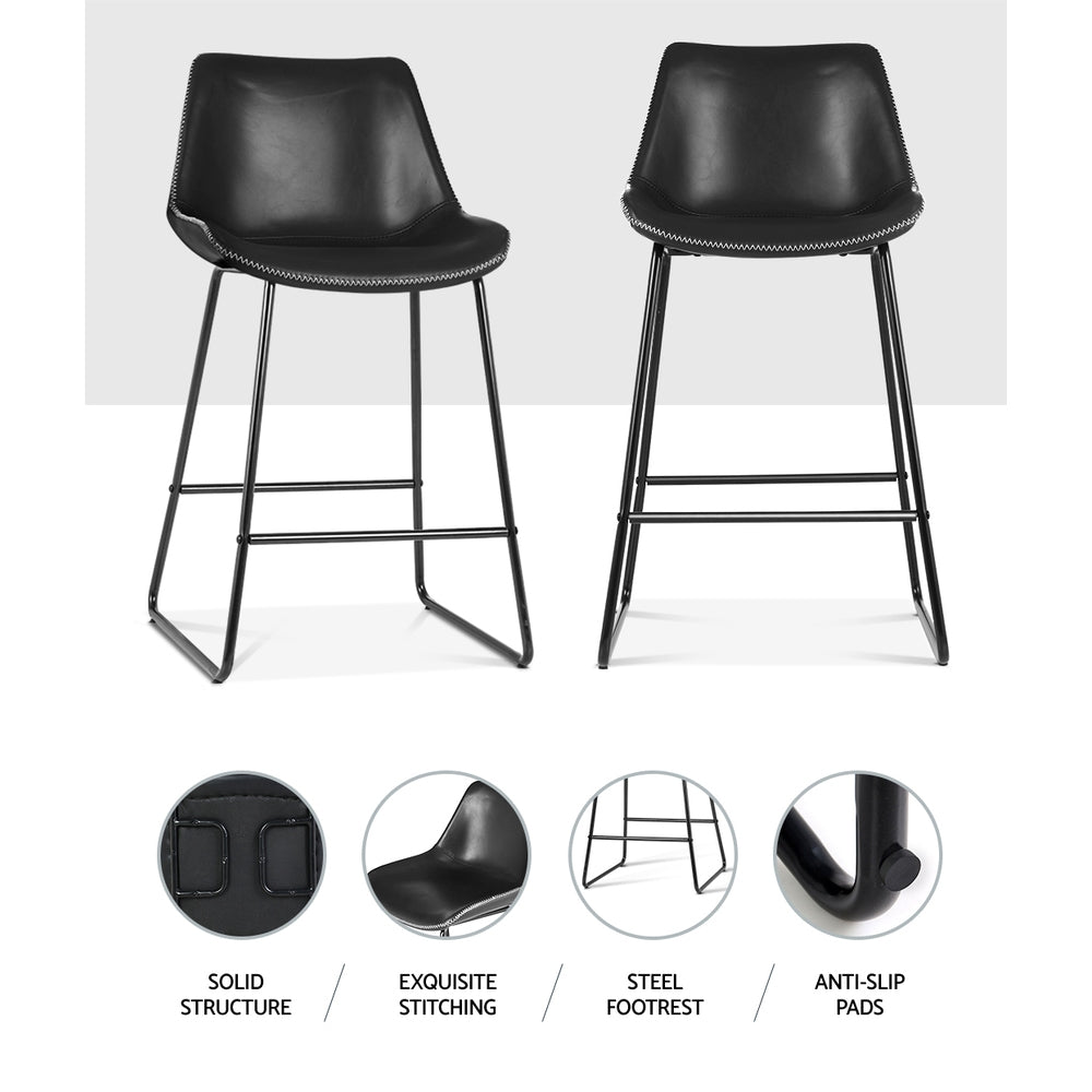 Stool Haven Set of 2 Bar Stools Kitchen Metal Bar Stool Dining Chairs PU Leather Black