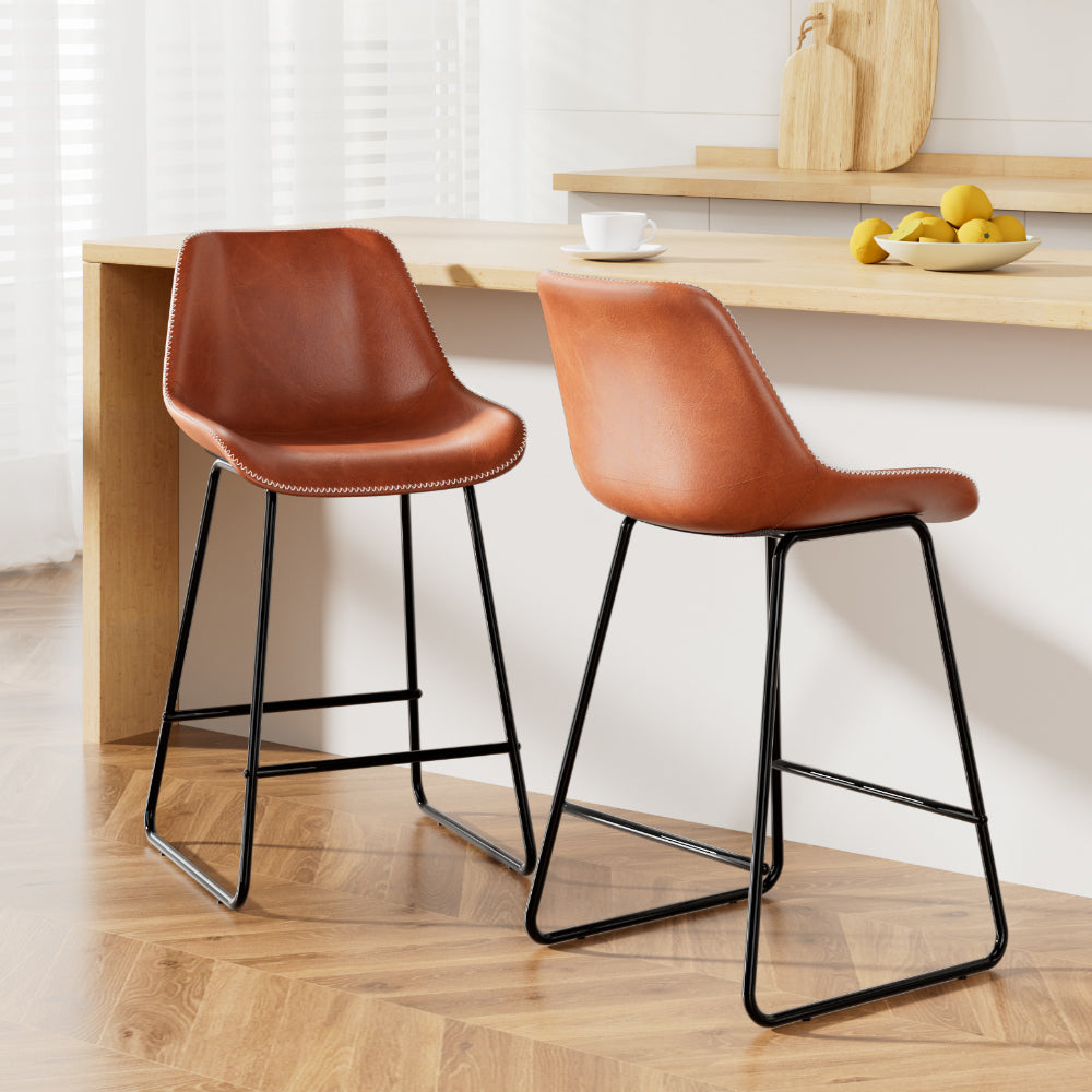 Stool Haven Bar Stools Kitchen Counter Barstools Leather Metal Chairs Brown x2