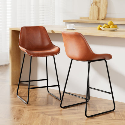 Stool Haven Bar Stools Kitchen Counter Barstools Leather Metal Chairs Brown x2