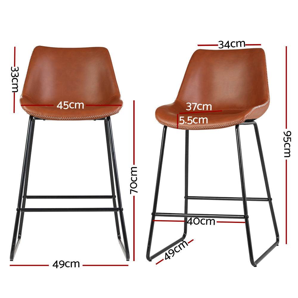 Stool Haven Bar Stools Kitchen Counter Barstools Leather Metal Chairs Brown x2
