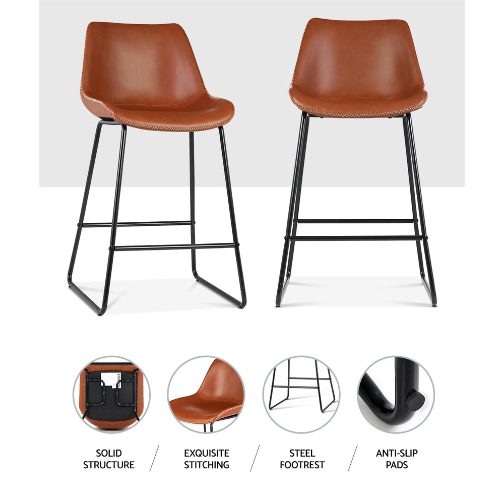 Stool Haven Bar Stools Kitchen Counter Barstools Leather Metal Chairs Brown x2