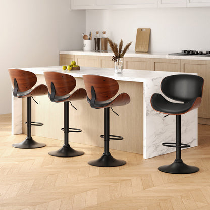 Stool Haven 4x Bar Stools Gas Lift Leather Padded Black