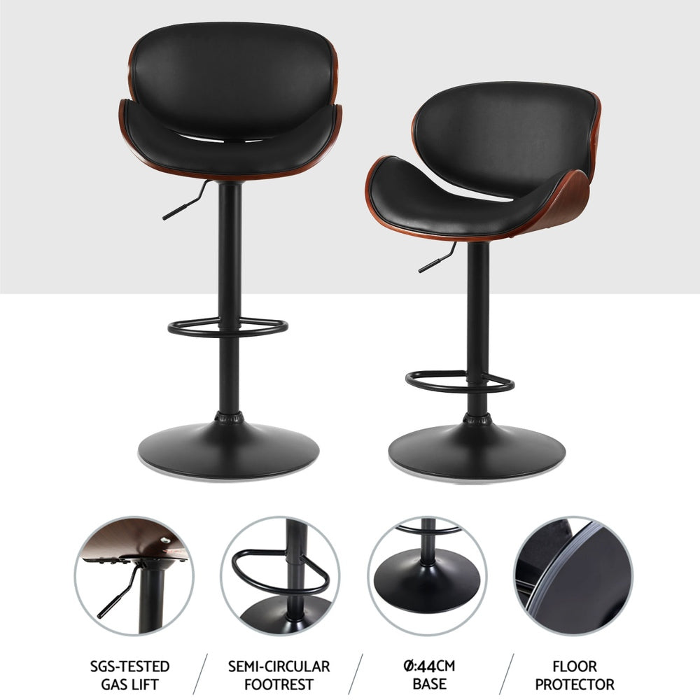 Stool Haven 4x Bar Stools Gas Lift Leather Padded Black