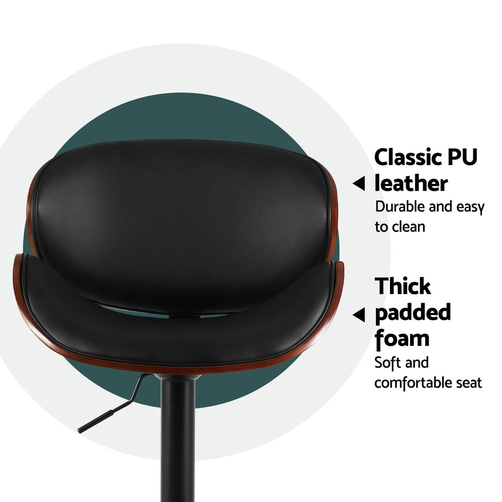 Stool Haven 4x Bar Stools Gas Lift Leather Padded Black