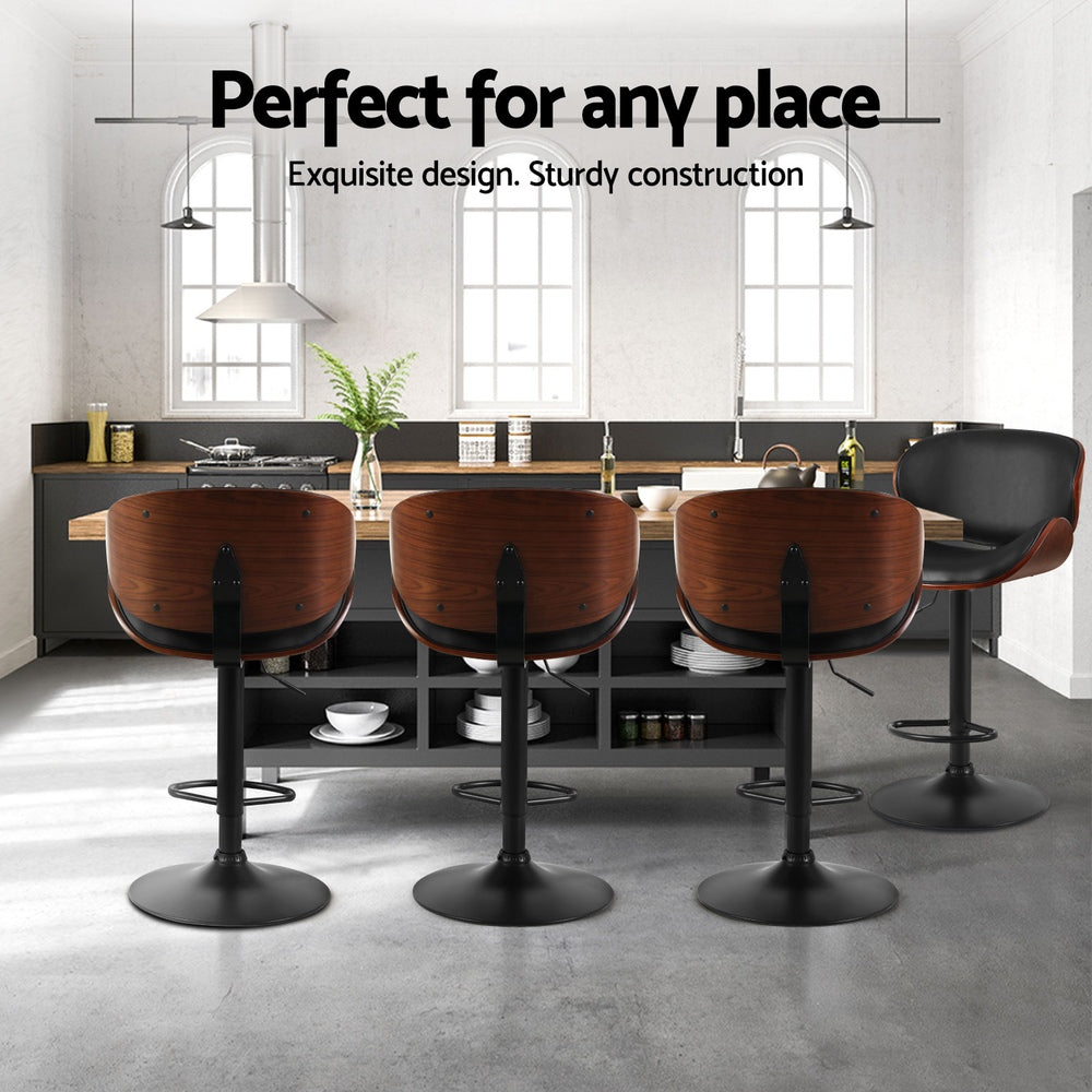 Stool Haven 4x Bar Stools Gas Lift Leather Padded Black