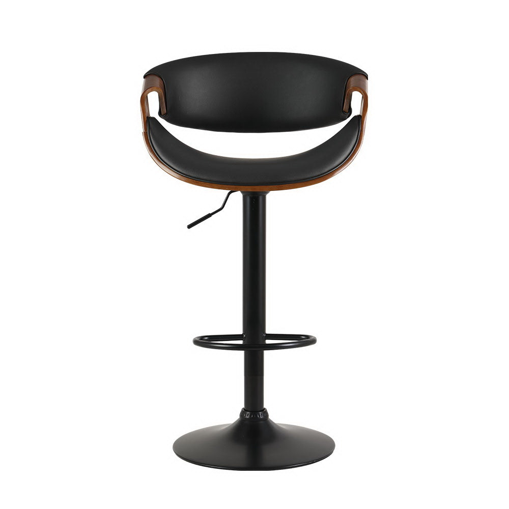 Stool Haven 2 x Bar Stools Gas Lift Leather w/Armrest - Black