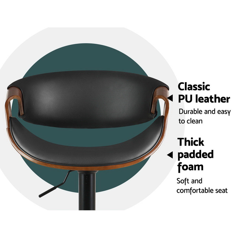 Stool Haven 2 x Bar Stools Gas Lift Leather w/Armrest - Black