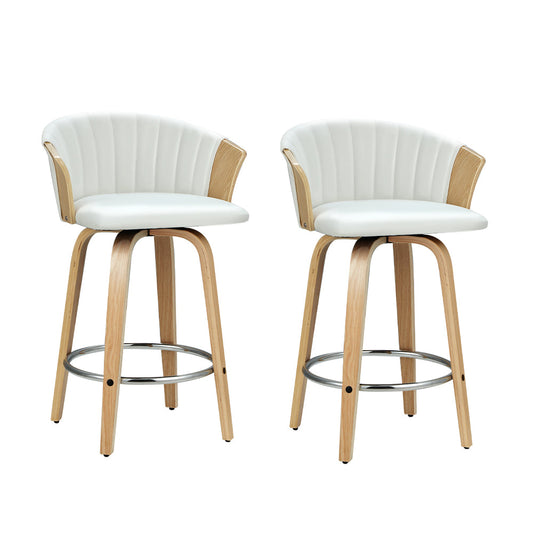 Stool Haven Set of 2 Bar Stools Kitchen Stool Wooden Chair Swivel Chairs Leather White