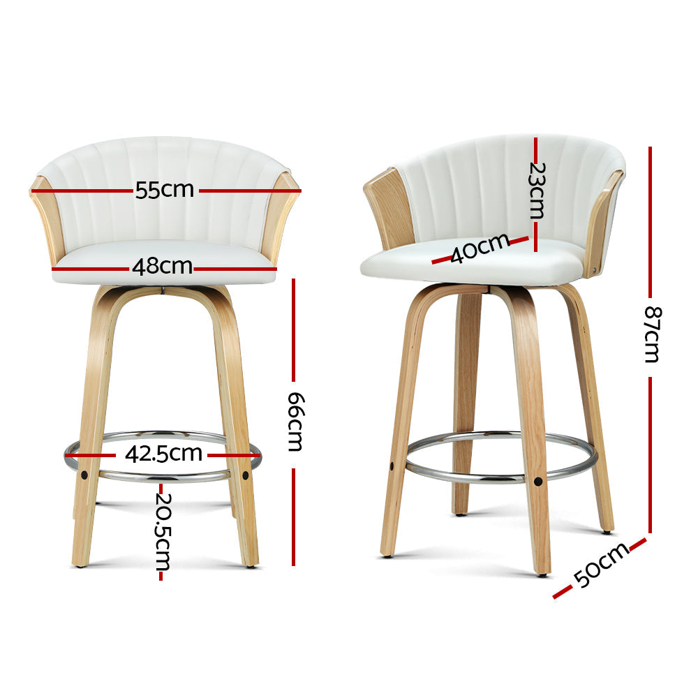 Stool Haven Set of 2 Bar Stools Kitchen Stool Wooden Chair Swivel Chairs Leather White