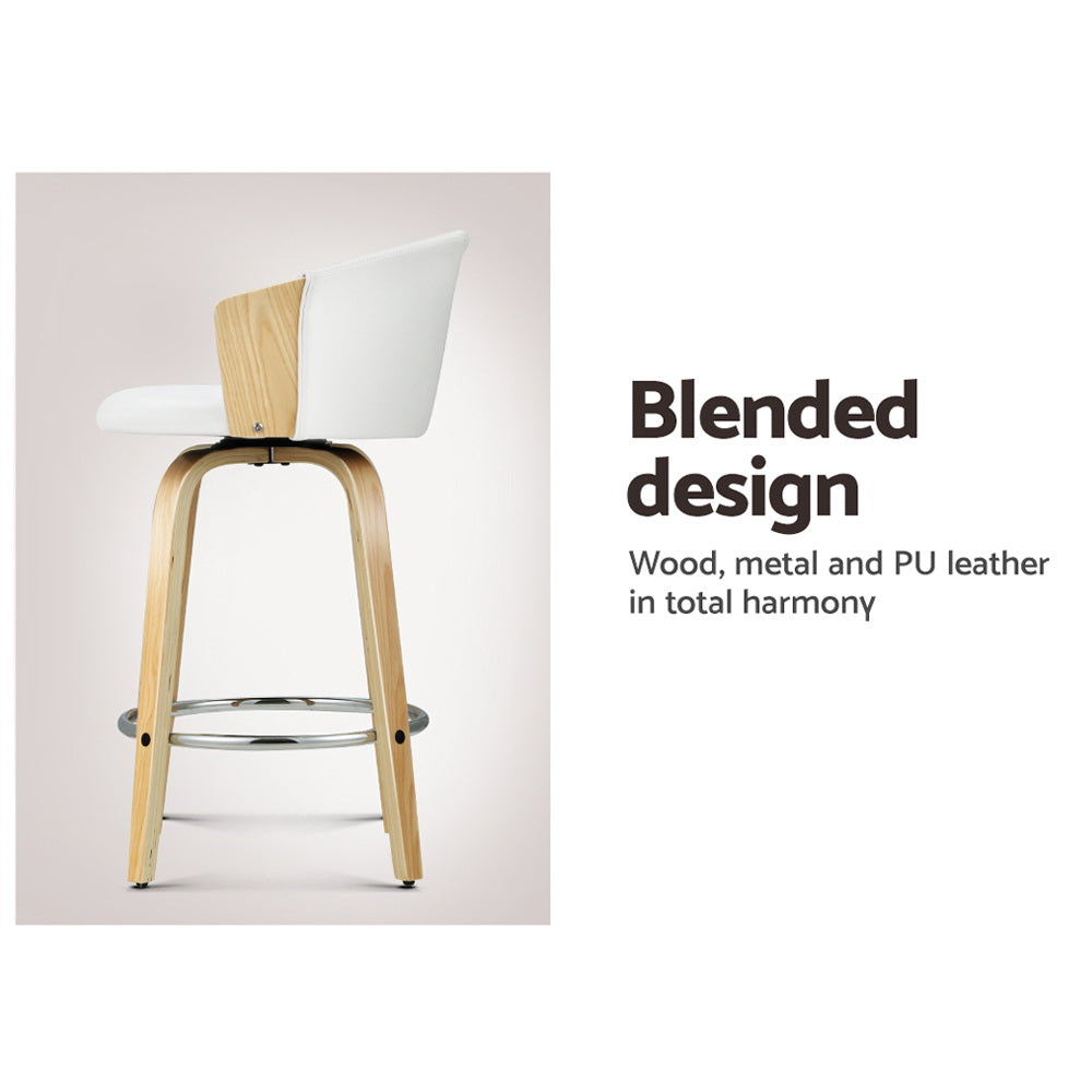 Stool Haven Set of 2 Bar Stools Kitchen Stool Wooden Chair Swivel Chairs Leather White
