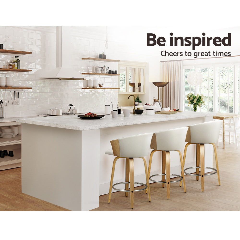 Stool Haven Set of 2 Bar Stools Kitchen Stool Wooden Chair Swivel Chairs Leather White