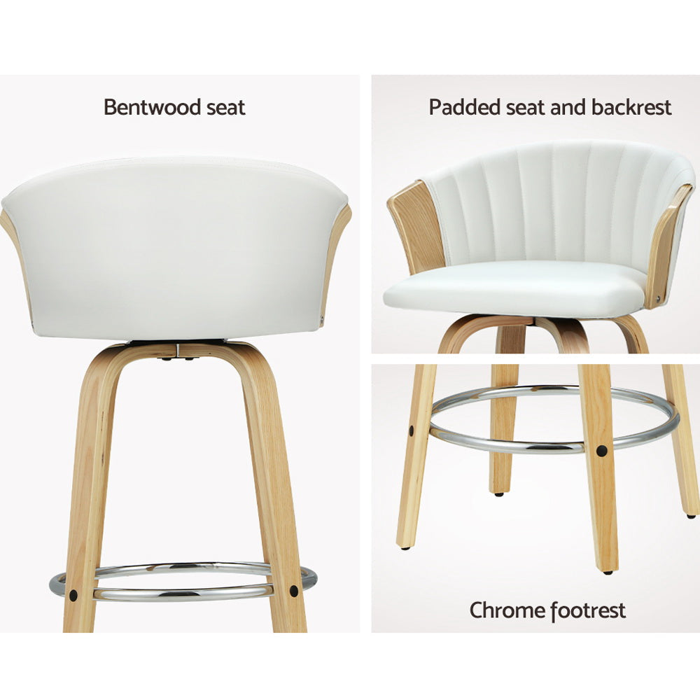 Stool Haven Set of 2 Bar Stools Kitchen Stool Wooden Chair Swivel Chairs Leather White
