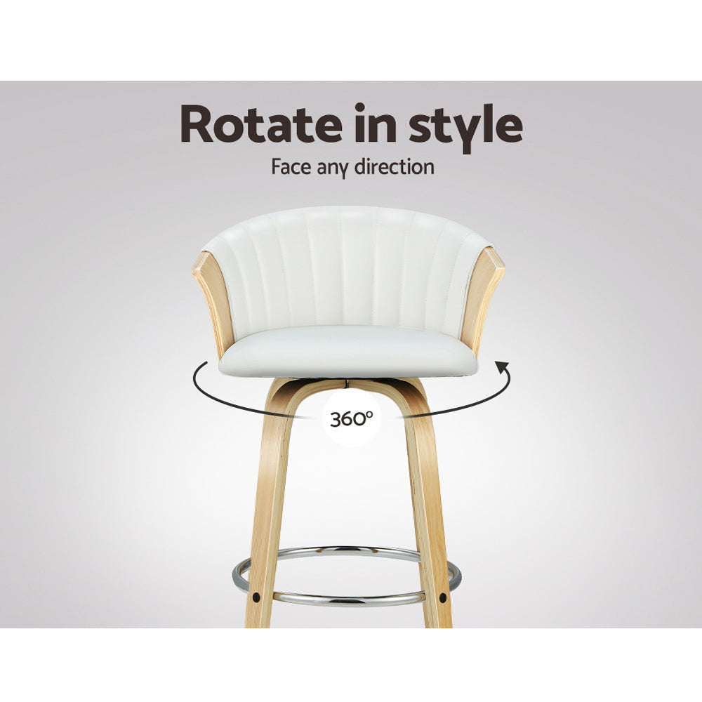 Stool Haven Set of 2 Bar Stools Kitchen Stool Wooden Chair Swivel Chairs Leather White