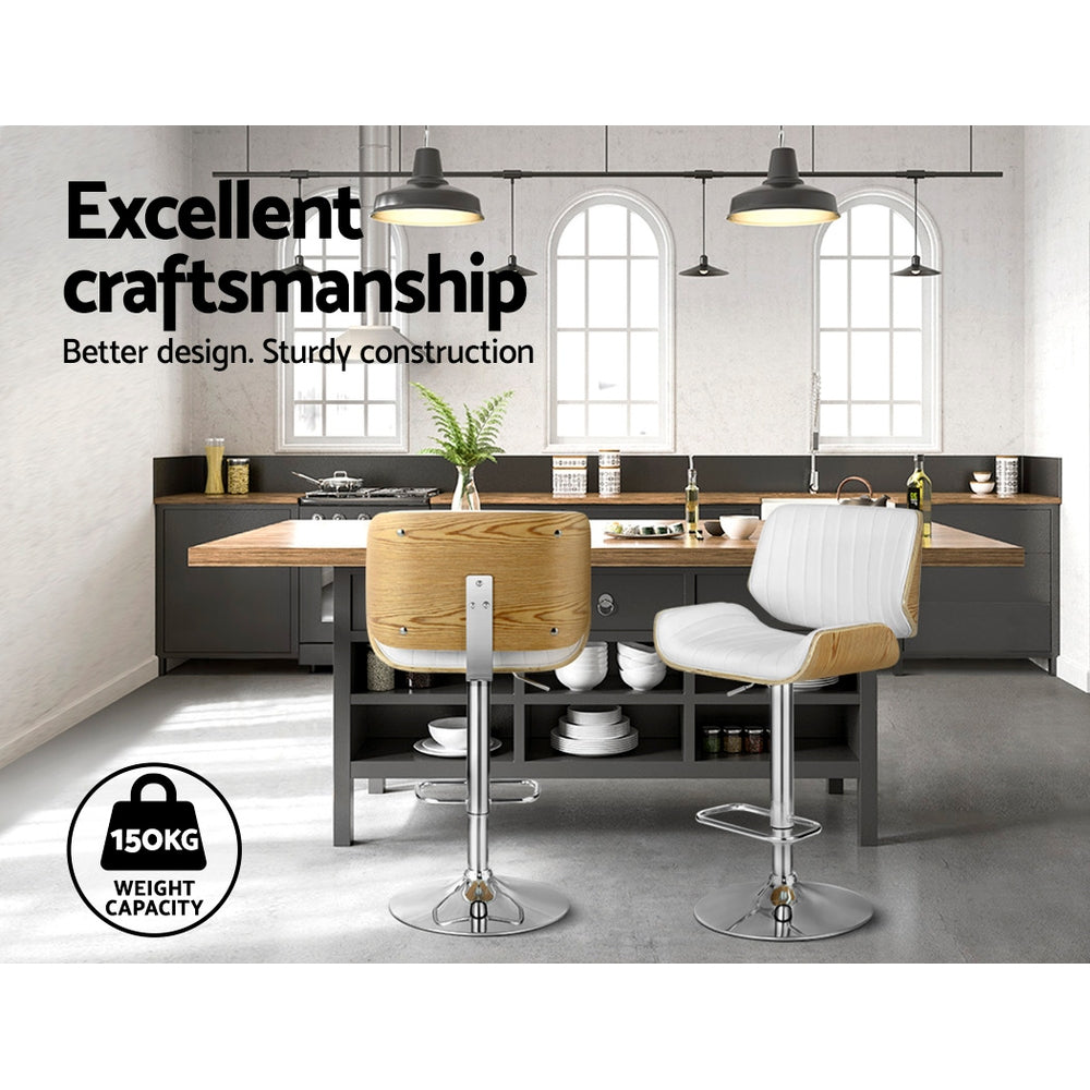 1 x Stool Haven Bar Stools Swivel Leather Chairs Wooden - White