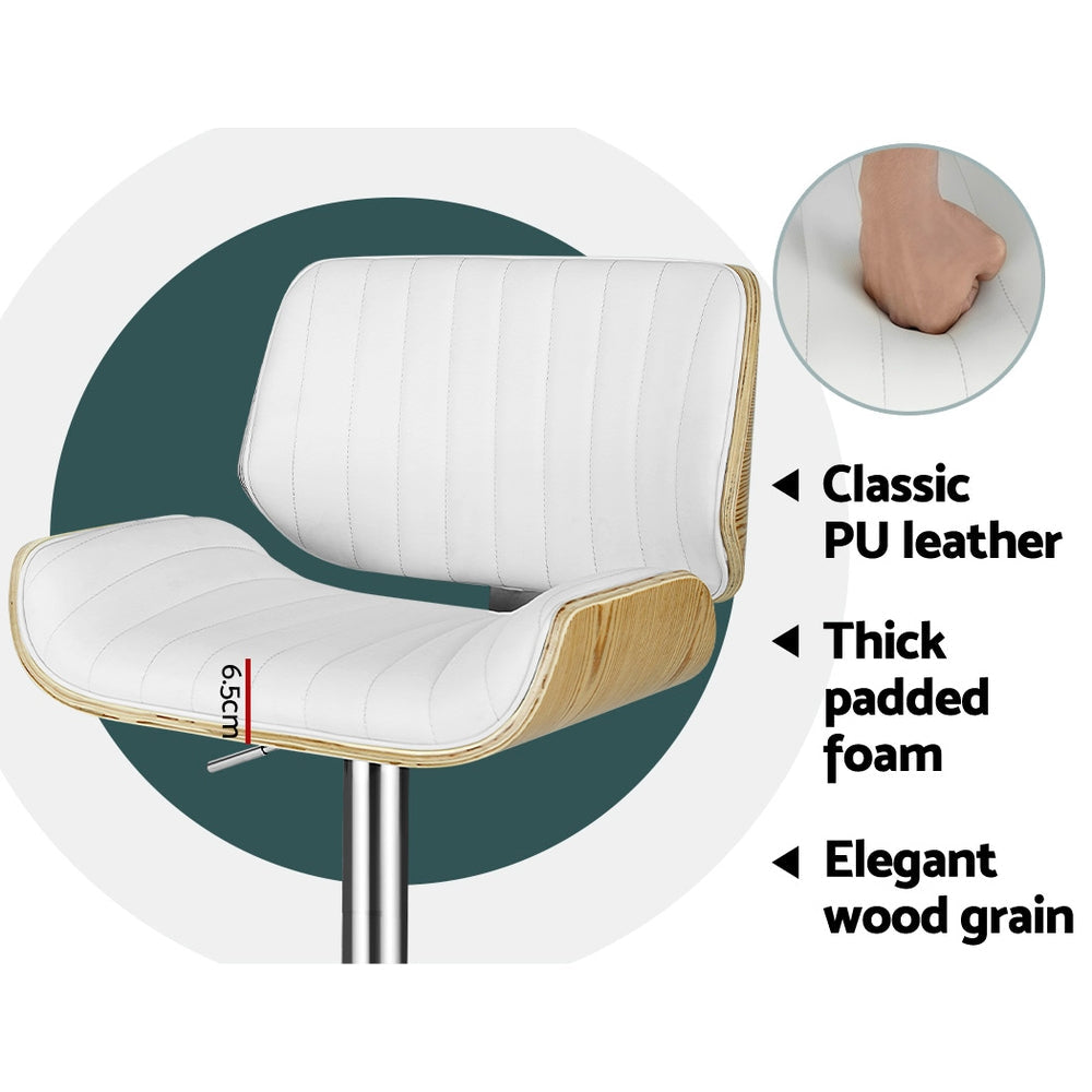 1 x Stool Haven Bar Stools Swivel Leather Chairs Wooden - White