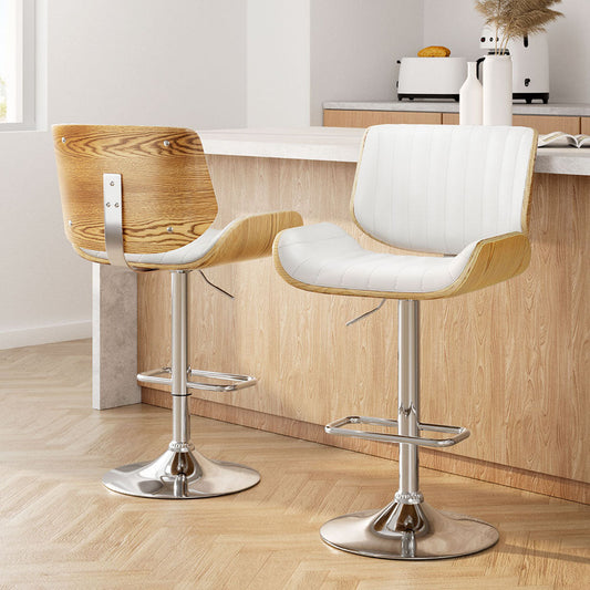 Stool Haven 2 x Adjustable Leather Bar Stools - White