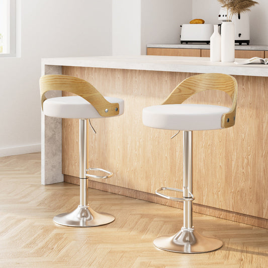 Stool Haven 2x Bar Stools Adjustable Leather Padded White