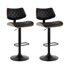 Stool Haven 2x Bar Stools Kitchen Dining Chairs Gas Lift Stool Wooden Leather Black