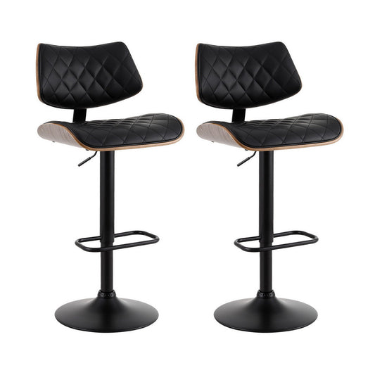 Stool Haven 2x Bar Stools Kitchen Dining Chairs Gas Lift Stool Wooden Leather Black