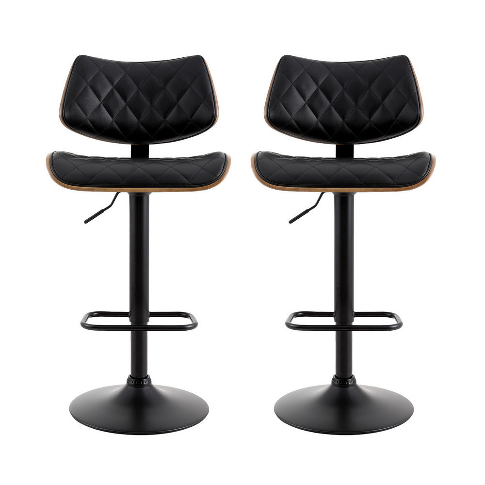Stool Haven 2x Bar Stools Kitchen Dining Chairs Gas Lift Stool Wooden Leather Black