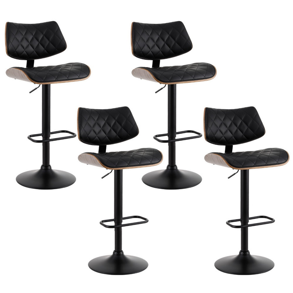 Stool Haven 4x Bar Stools Kitchen Dining Chairs Gas Lift Stool Wooden Leather Black