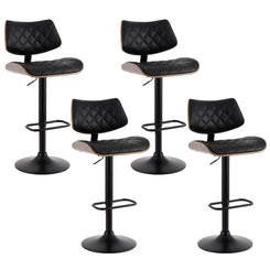 Stool Haven 4x Bar Stools Kitchen Dining Chairs Gas Lift Stool Wooden Leather Black