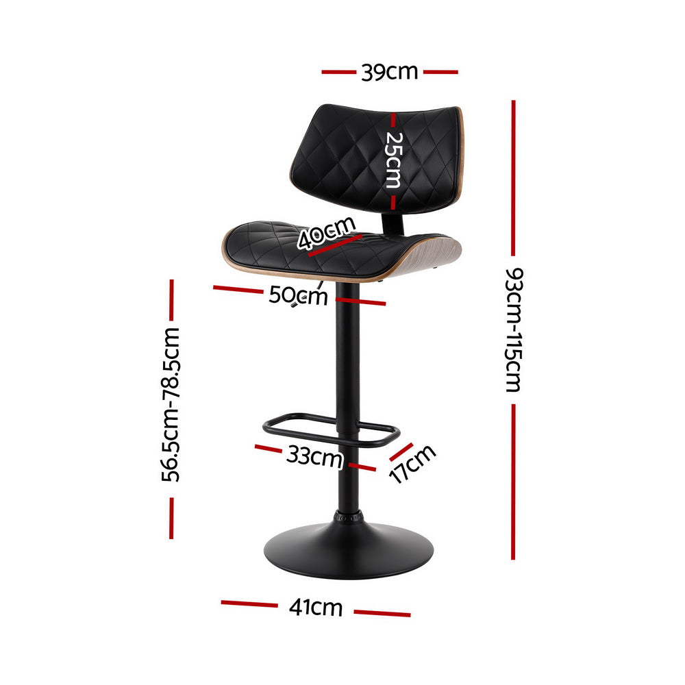 Stool Haven 4x Bar Stools Kitchen Dining Chairs Gas Lift Stool Wooden Leather Black