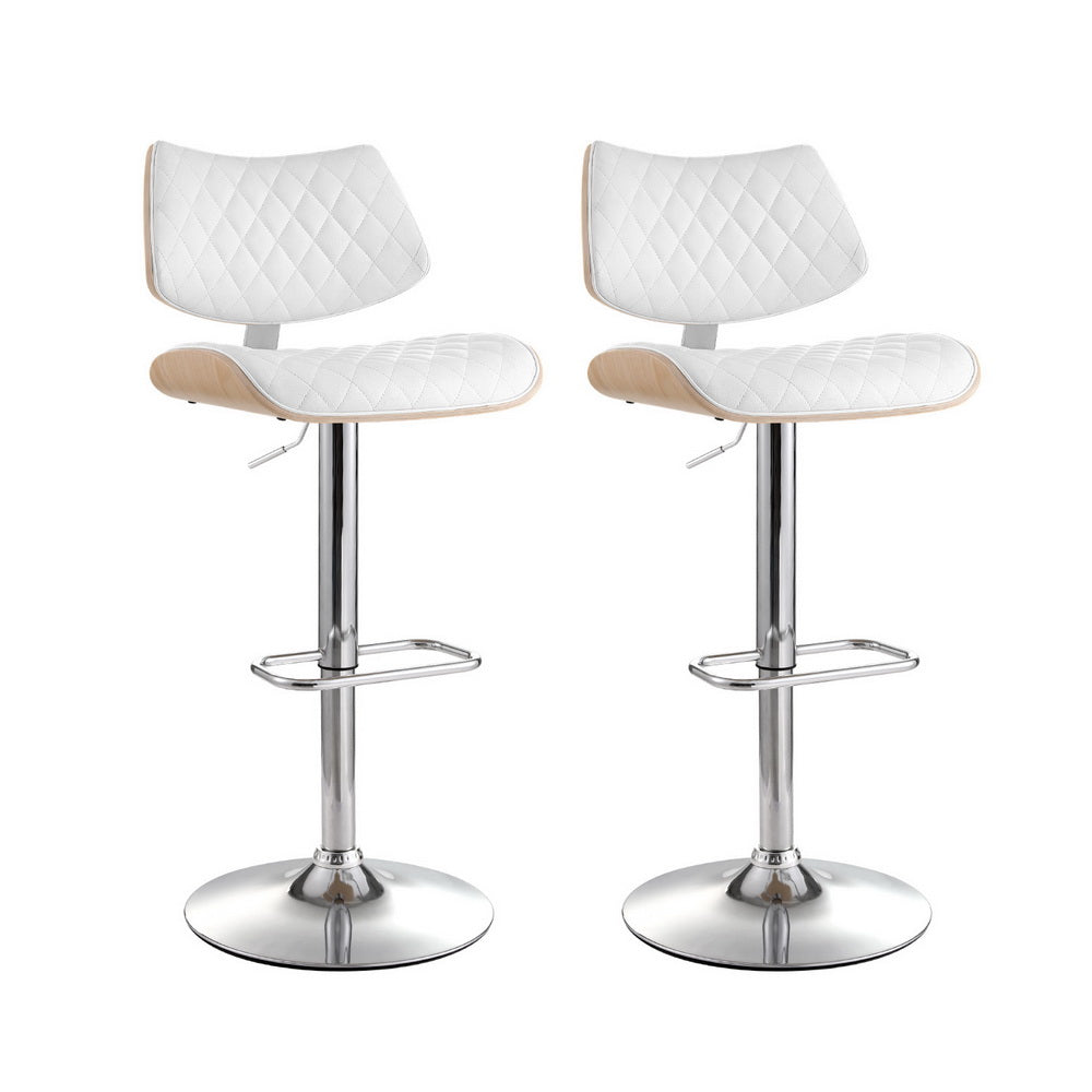 Stool Haven 2x Bar Stools Kitchen Dining Chairs Gas Lift Stool Wooden Leather White