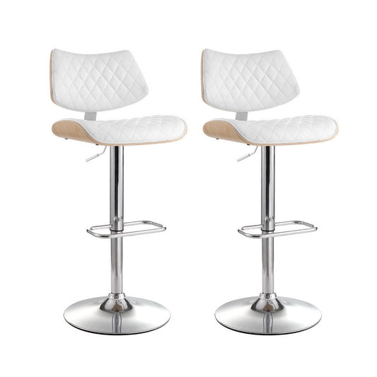 Stool Haven 2x Bar Stools Kitchen Dining Chairs Gas Lift Stool Wooden Leather White