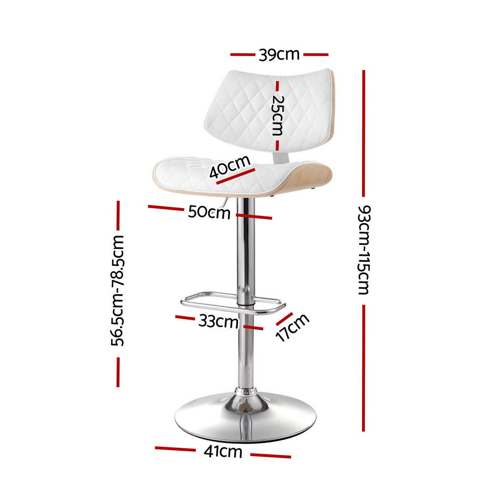 Stool Haven 2x Bar Stools Kitchen Dining Chairs Gas Lift Stool Wooden Leather White