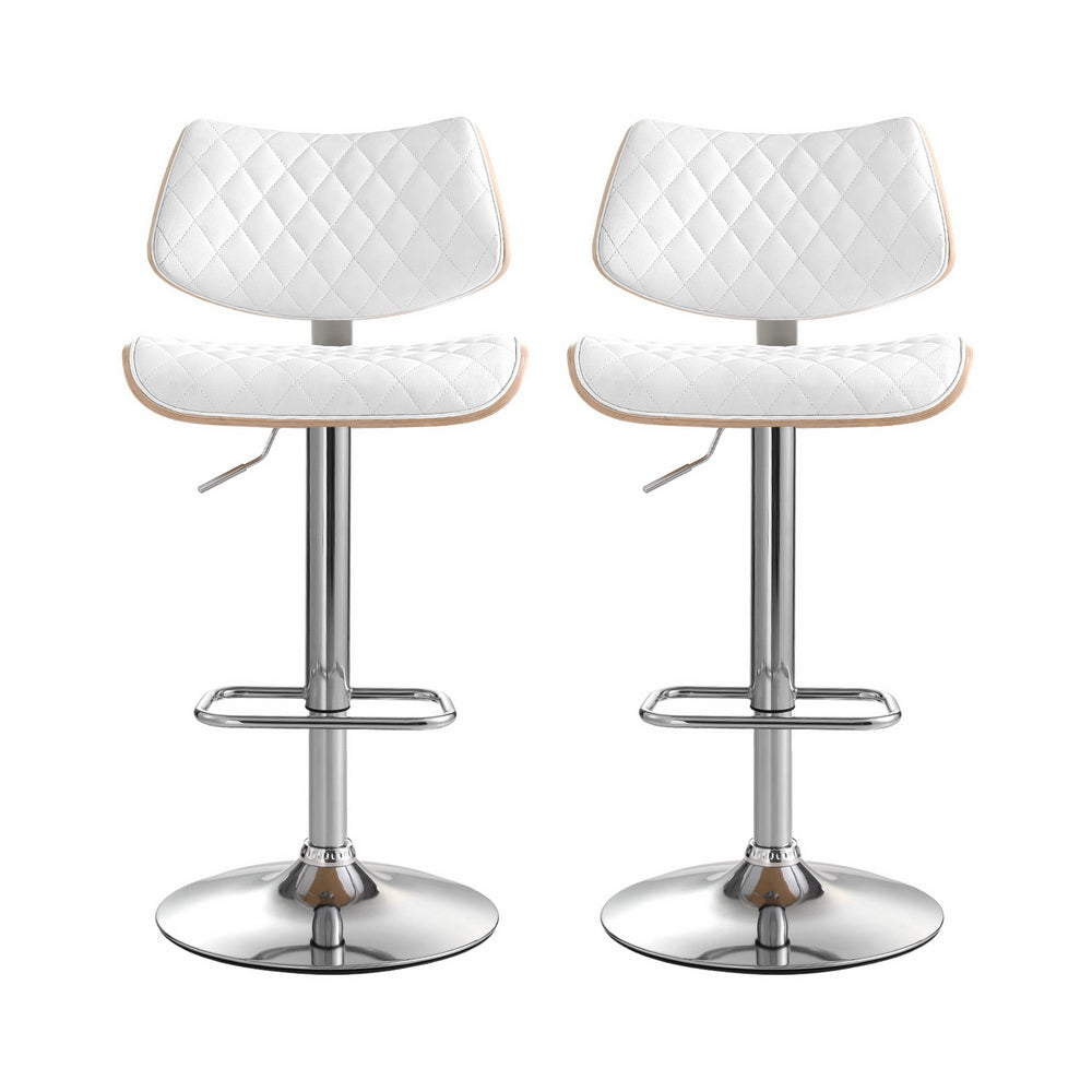 Stool Haven 2x Bar Stools Kitchen Dining Chairs Gas Lift Stool Wooden Leather White
