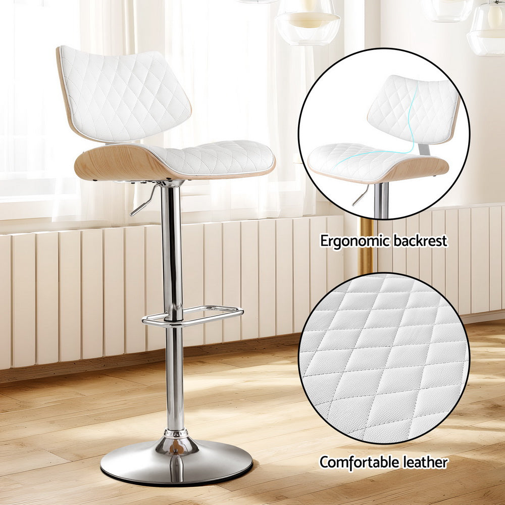 Stool Haven 2x Bar Stools Kitchen Dining Chairs Gas Lift Stool Wooden Leather White