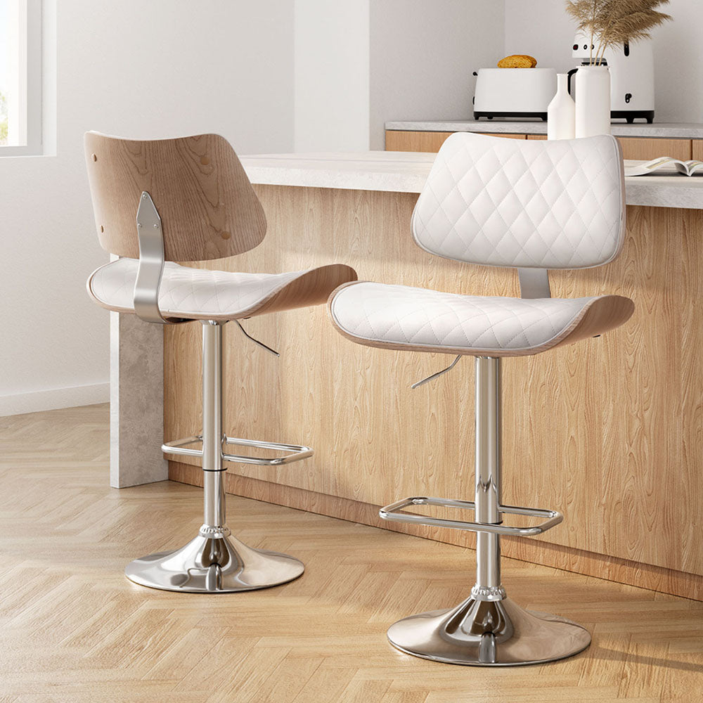 Stool Haven 2x Bar Stools Kitchen Dining Chairs Gas Lift Stool Wooden Leather White