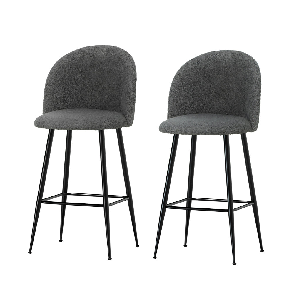 Stool Haven Set of 2 Bar Stools Kitchen Dining Chair Stool Chairs Sherpa Boucle Charcoal