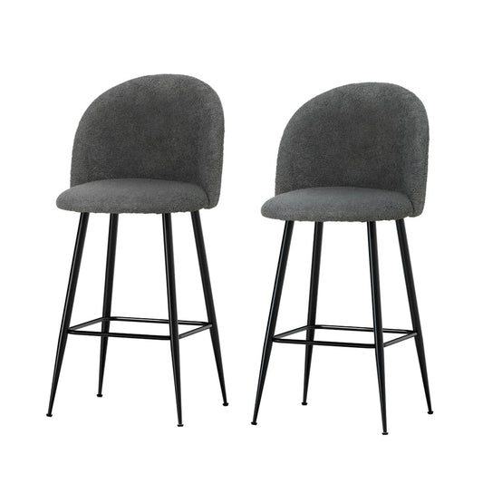 Stool Haven Set of 2 Bar Stools Kitchen Dining Chair Stool Chairs Sherpa Boucle Charcoal