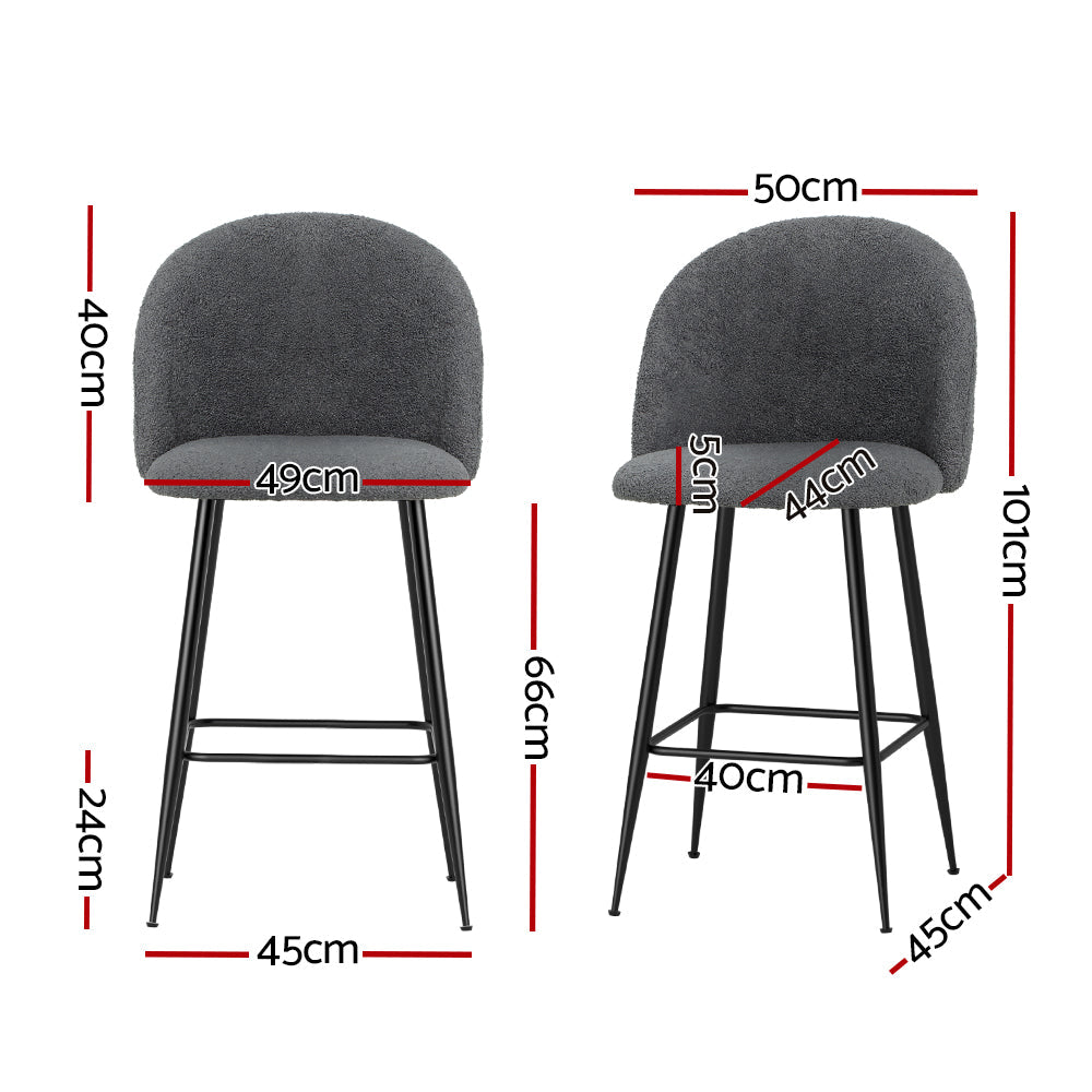 Stool Haven Set of 2 Bar Stools Kitchen Dining Chair Stool Chairs Sherpa Boucle Charcoal
