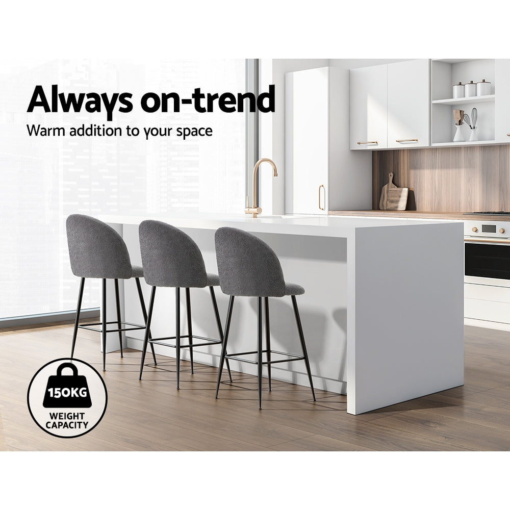 Stool Haven Set of 2 Bar Stools Kitchen Dining Chair Stool Chairs Sherpa Boucle Charcoal