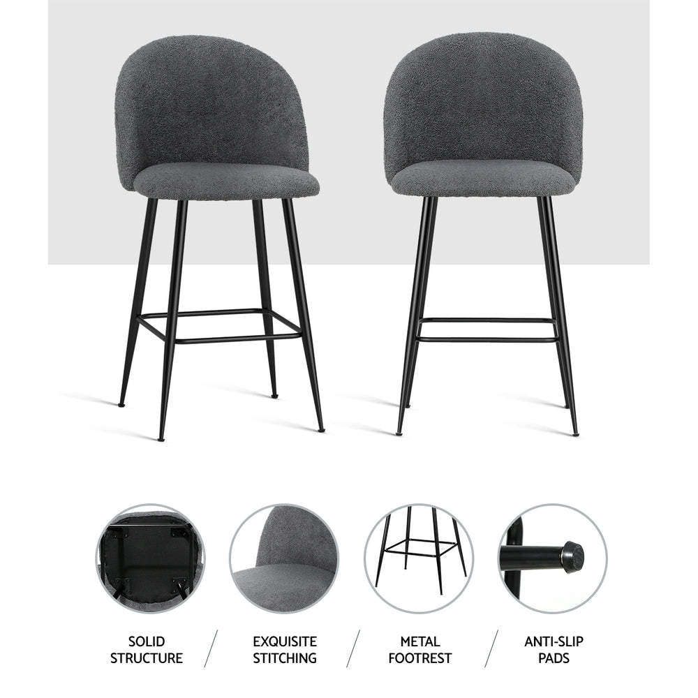 Stool Haven Set of 2 Bar Stools Kitchen Dining Chair Stool Chairs Sherpa Boucle Charcoal