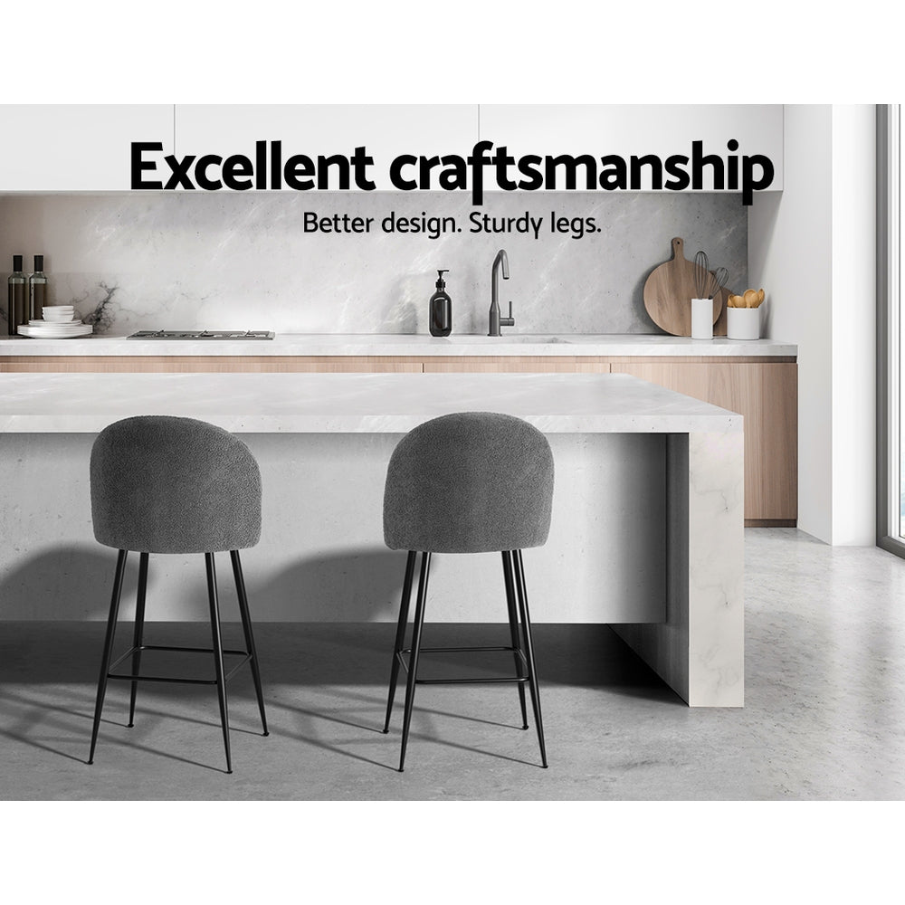 Stool Haven Set of 2 Bar Stools Kitchen Dining Chair Stool Chairs Sherpa Boucle Charcoal