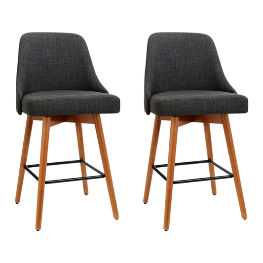 Stool Haven Set of 2 Wooden Fabric Bar Stools Square Footrest - Charcoal