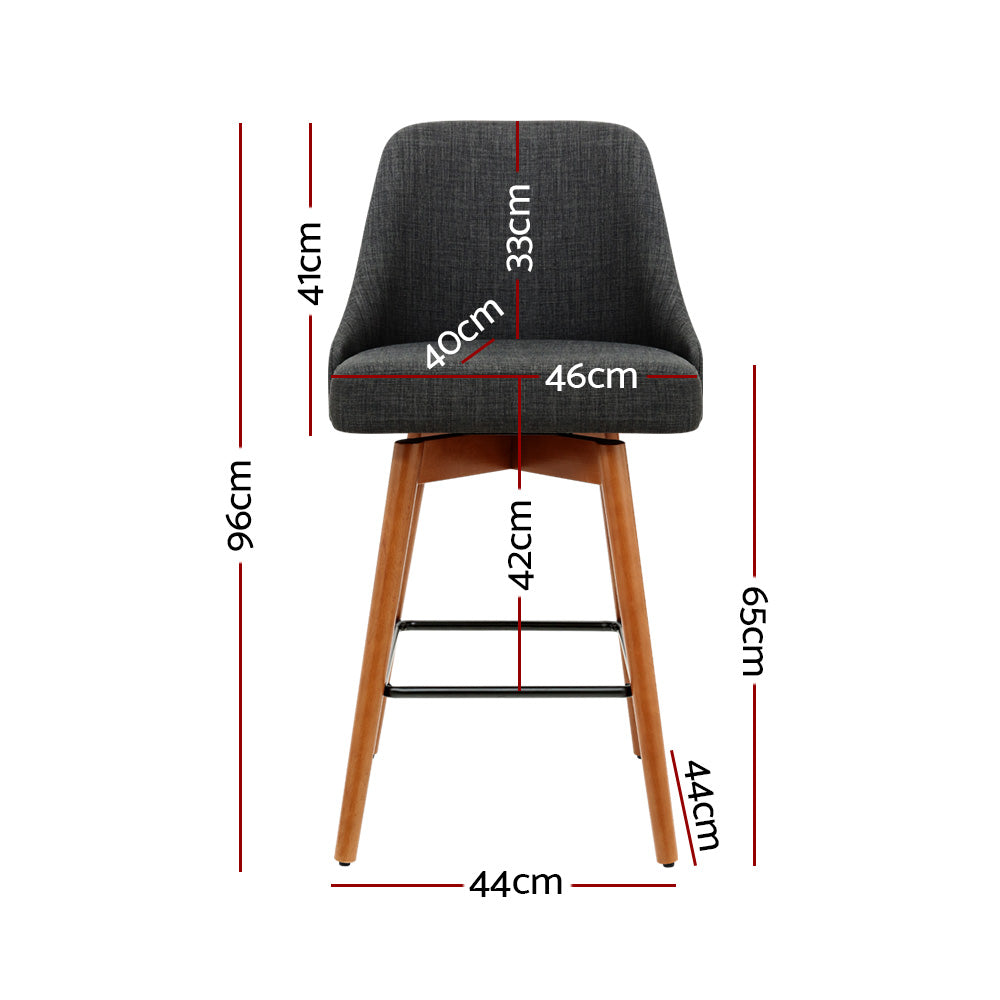 Stool Haven Set of 2 Wooden Fabric Bar Stools Square Footrest - Charcoal