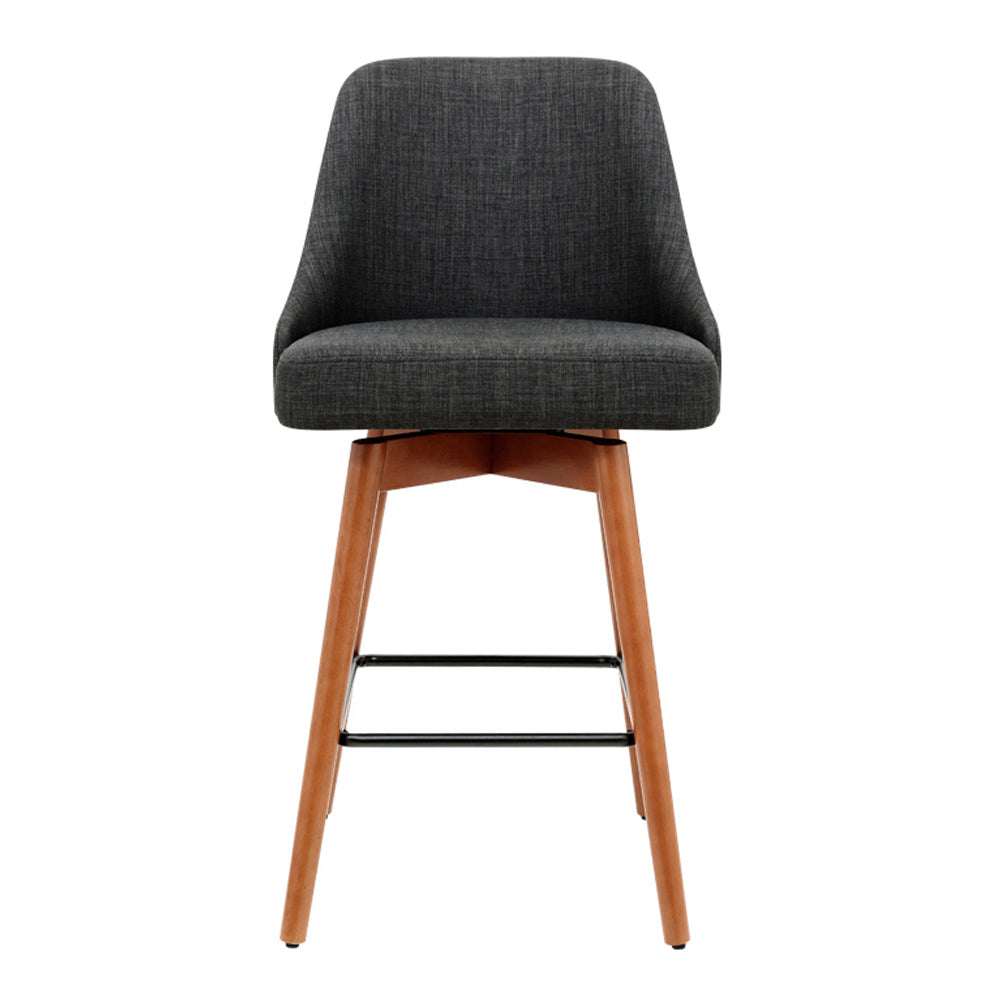 Stool Haven Set of 2 Wooden Fabric Bar Stools Square Footrest - Charcoal