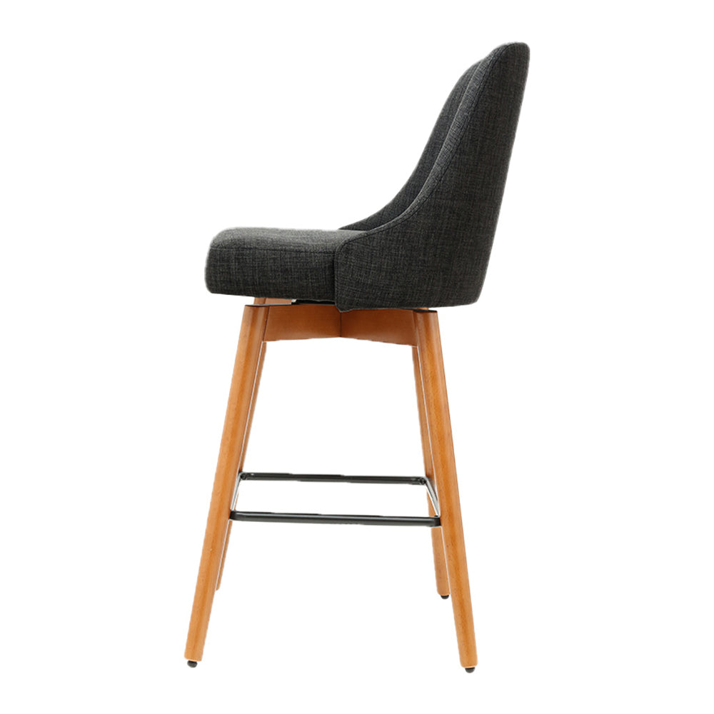 Stool Haven Set of 2 Wooden Fabric Bar Stools Square Footrest - Charcoal