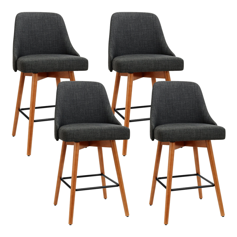 Stool Haven Set of 4 Wooden Fabric Bar Stools Square Footrest - Charcoal