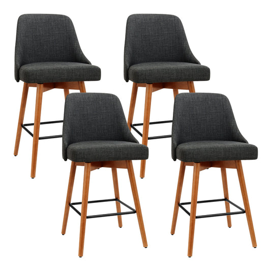 Stool Haven Set of 4 Wooden Fabric Bar Stools Square Footrest - Charcoal